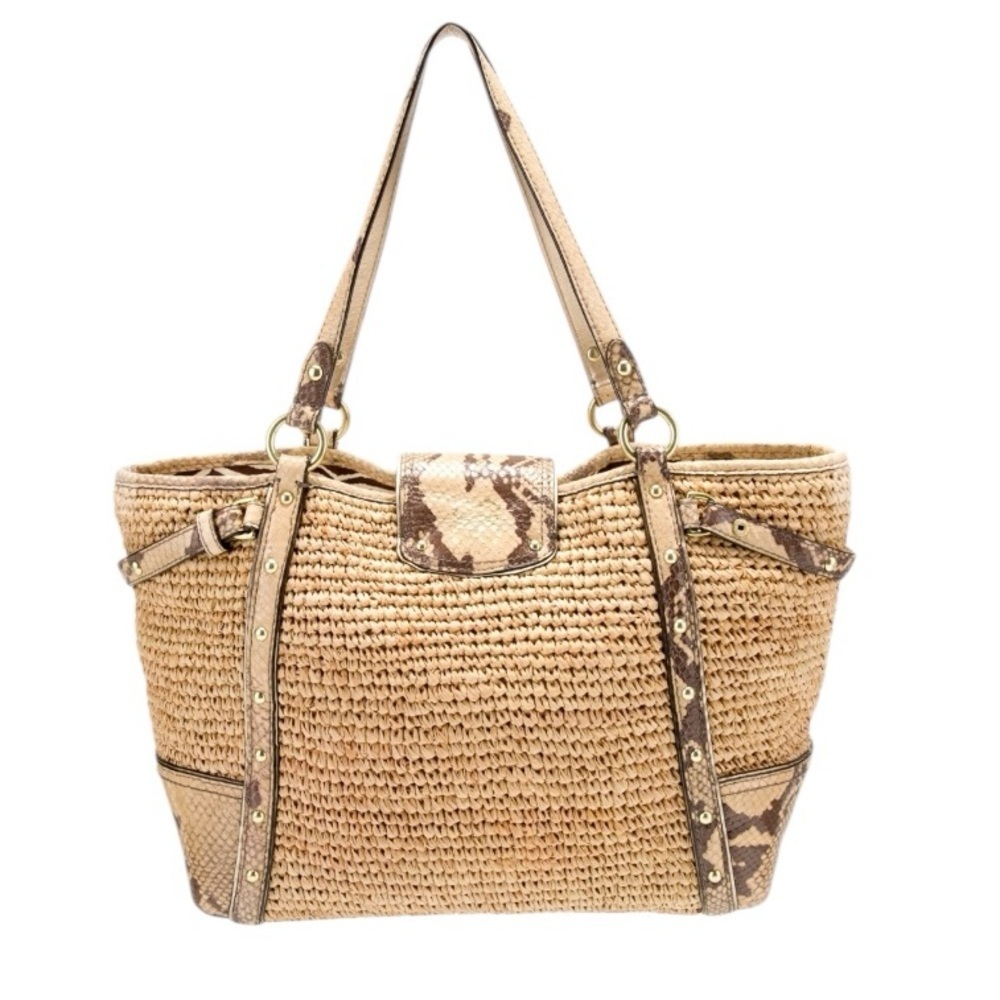 COACH Natalie Weekender Straw Leather Python Turn Lock Tote Bag 16839 $398 - Picture 3 of 11